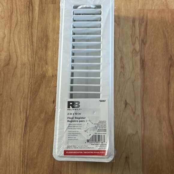 WHITE 2" X 10" METAL FLOOR AIR REGISTER RELIABILT 0066997 - Picture 1 of 3